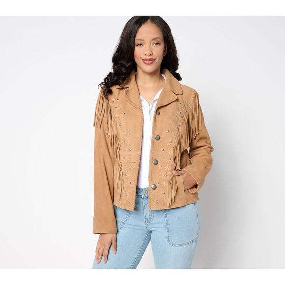 American West Women's Jacket Sz 10 Embroidered Suede Brown A678485 - Picture 3 of 4